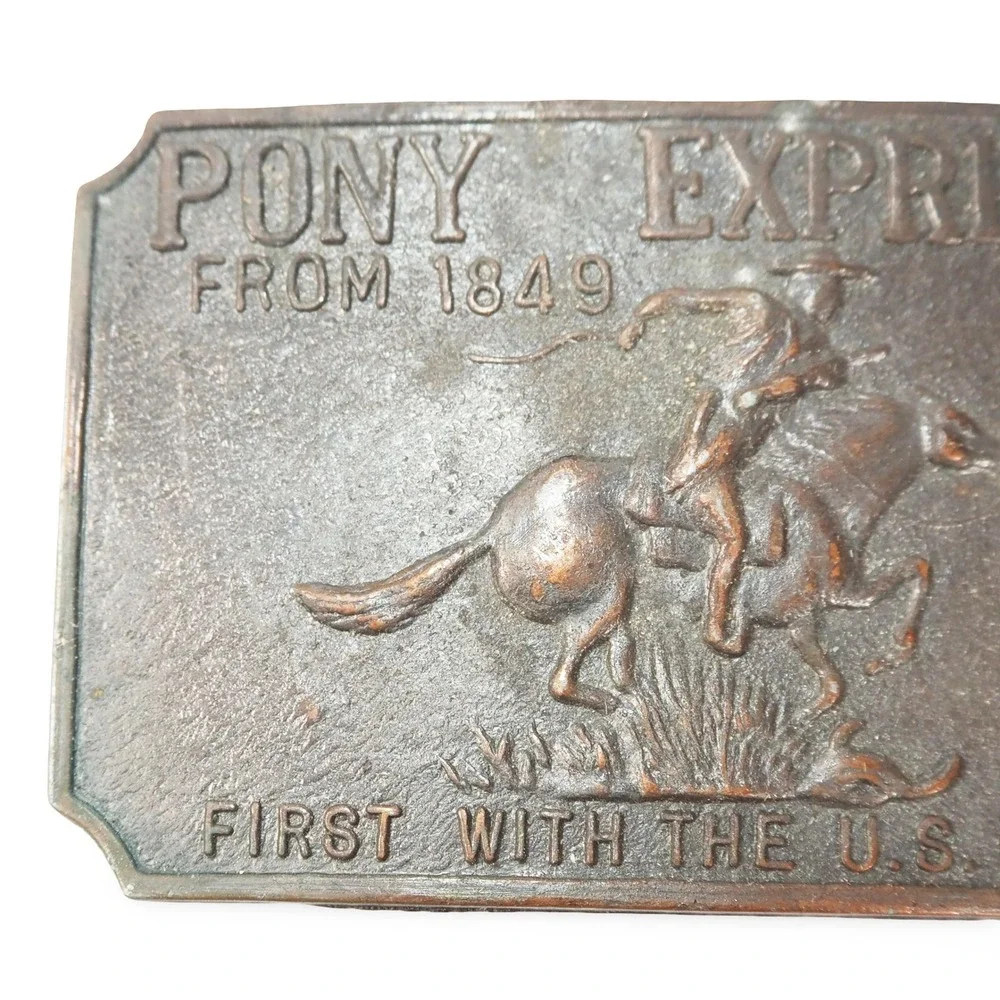 Vintage Pony Express From 1849 Belt Buckle Western Cowboy Horse US Mail Bronze‎
